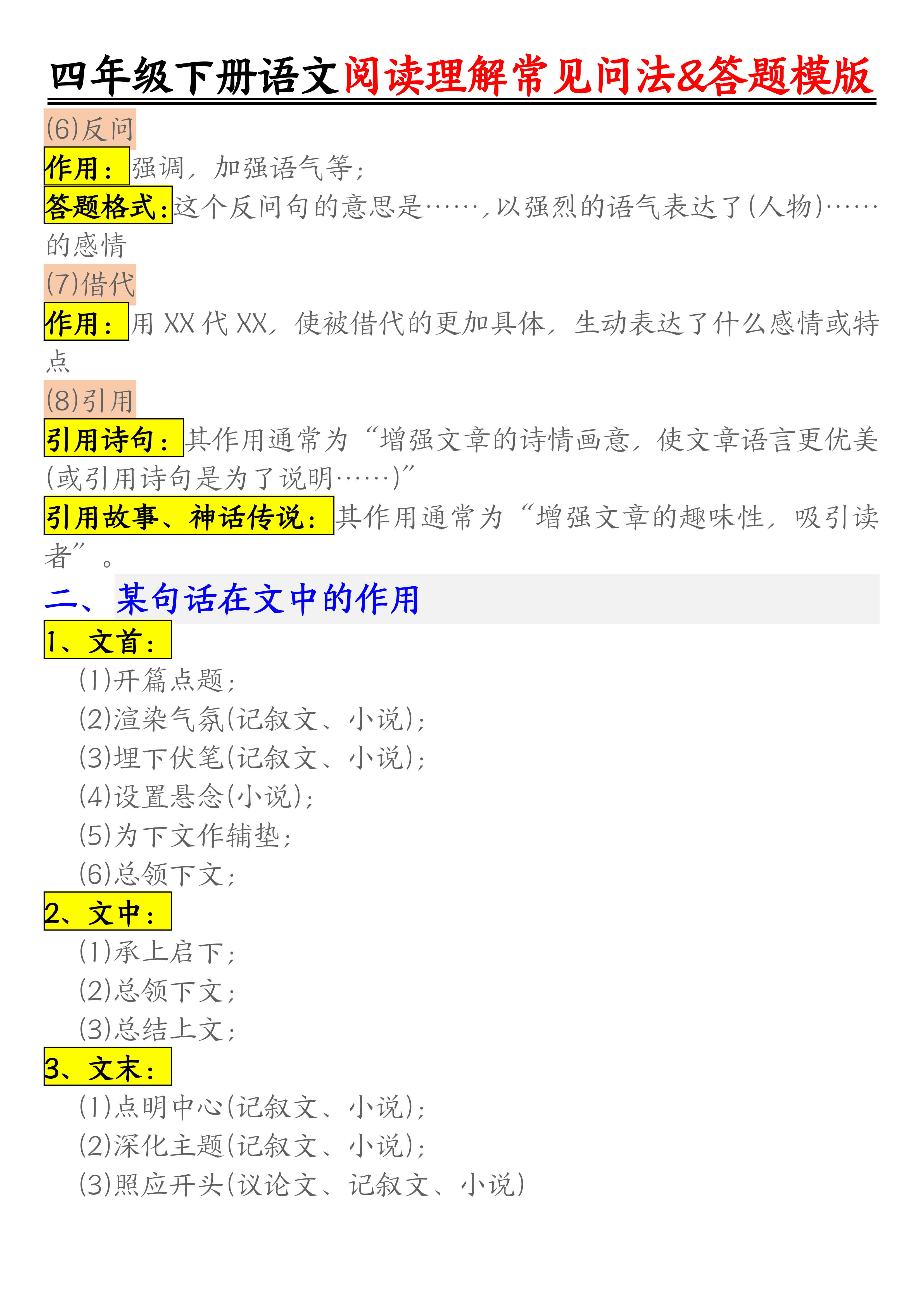图片[3]燃梦学堂-中小学电子版资料下载：课件/试卷/教案/知识点全覆盖四下语文阅读理解常见问法及答题公式燃梦学堂-中小学电子版资料下载：课件/试卷/教案/知识点全覆盖燃梦学堂